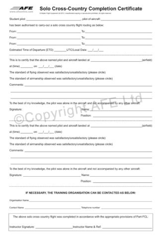 EASA 150/80nm Solo Cross Country Certificate