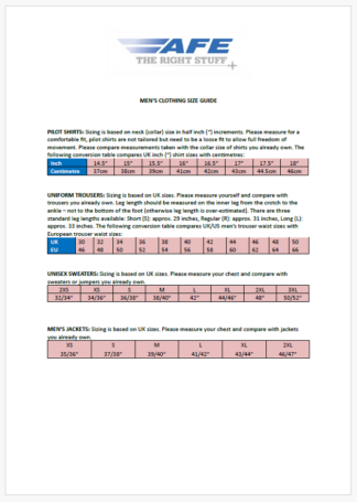 Mens clothing size guide